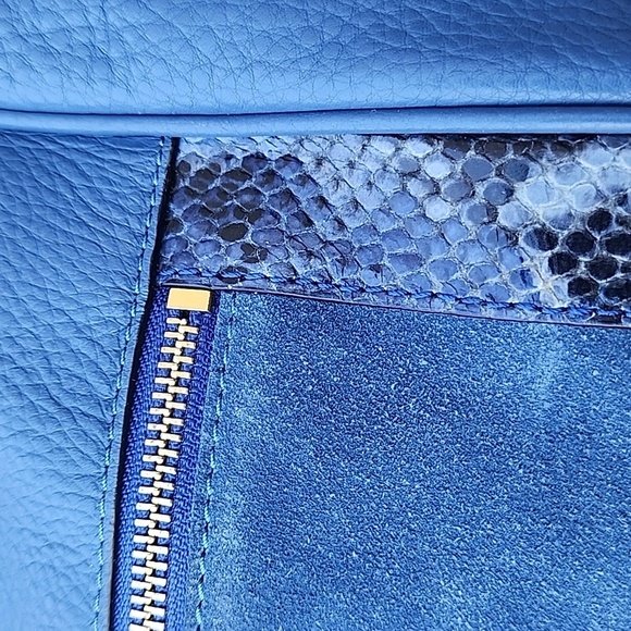 KATE SPADE blue Pebble Leather Suede Snakeskin detail top handle satchel bag - Picture 9 of 14